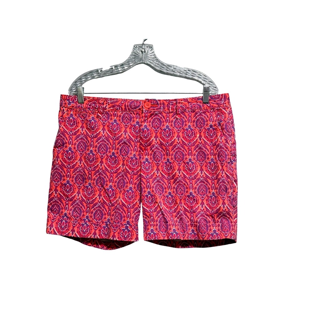 Faded Glory Womens Size 14 Coral Fire Print Cotton Cuffed Chino Shorts F123X901